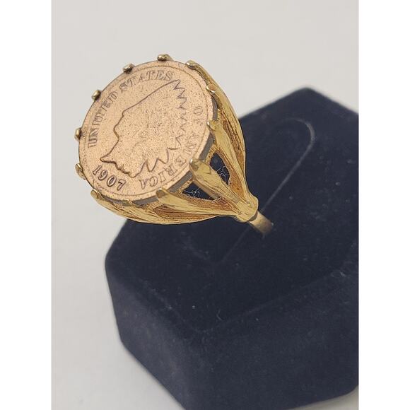 YUGM Thrift Stores Jewelry - Vintage 1907 Penny Ring 18K GE Gold Electroplated Band | Sz 8.75
